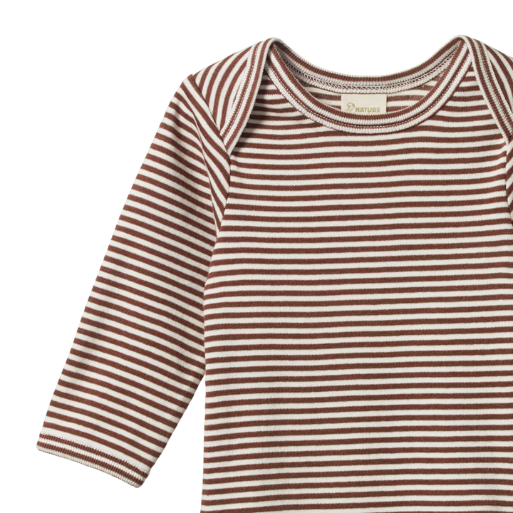 Body manches longues en coton rayé brun