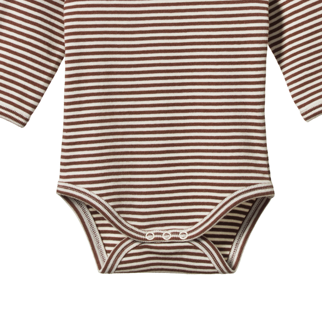 Détail de Body manches longues en coton rayé brun
