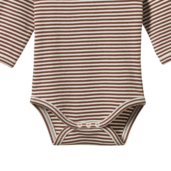 Détail de Body manches longues en coton rayé brun