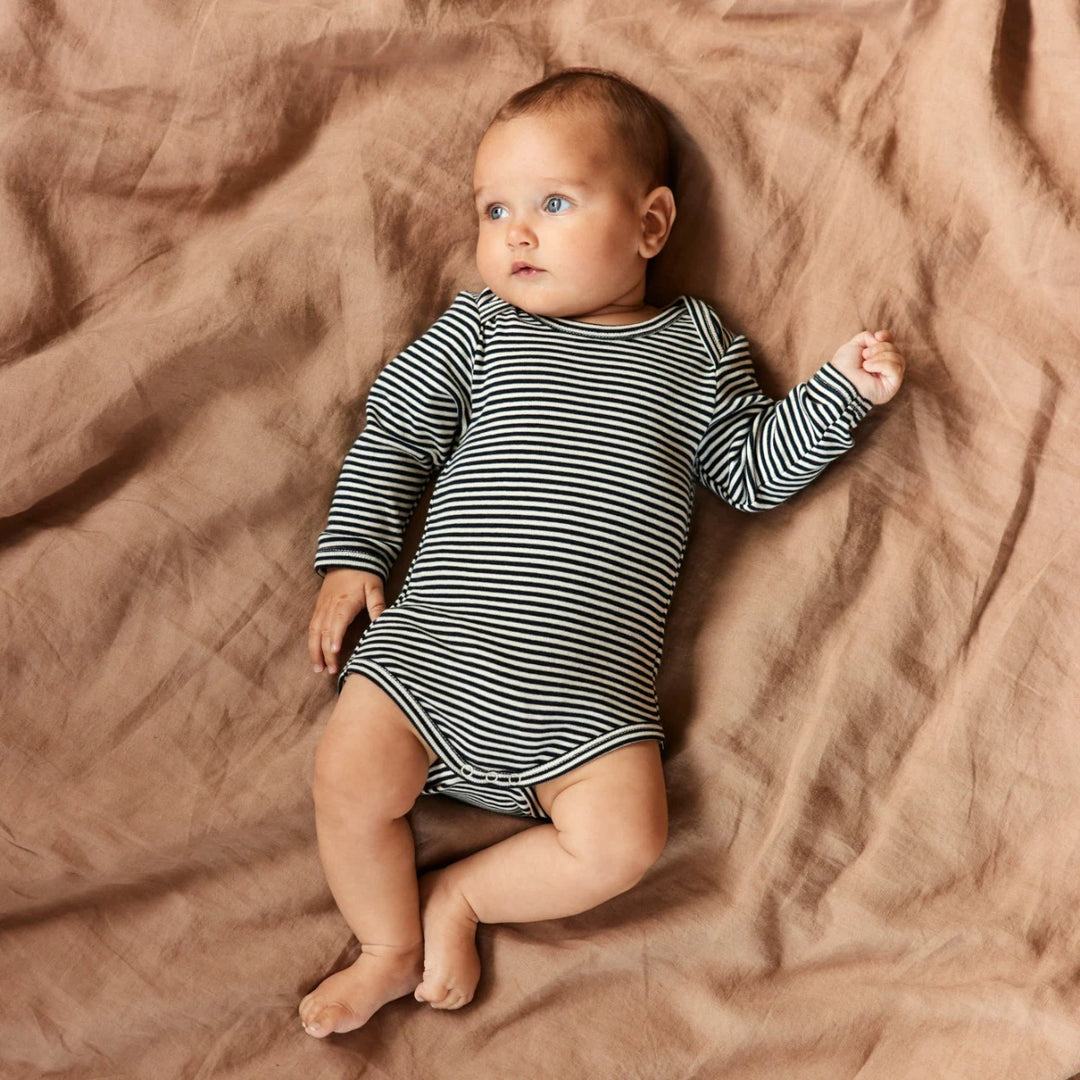 Bébé avec Body manches longues en coton rayé bleu marin