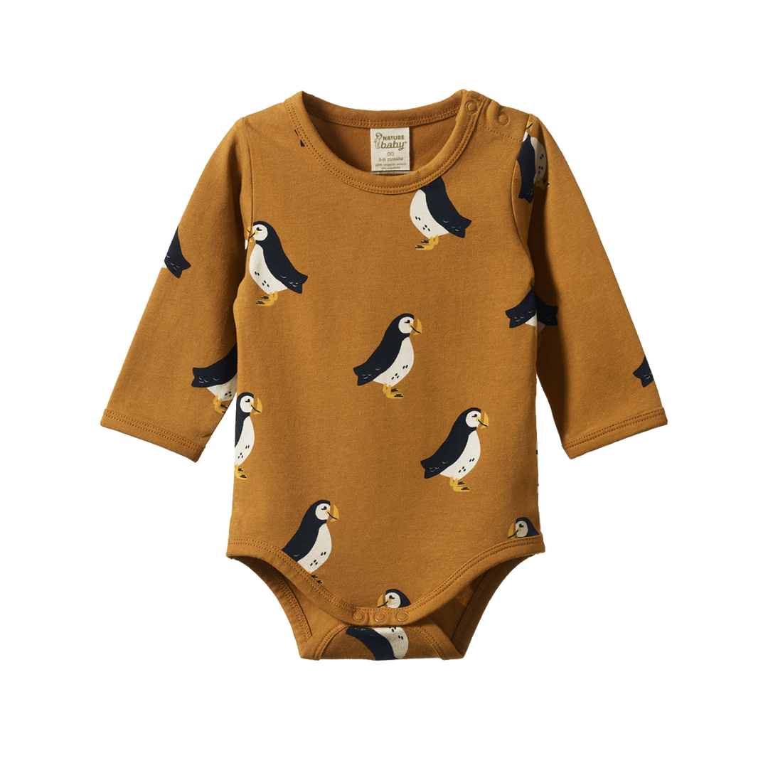 Body manches longues en coton caramel avec imprimé macareux