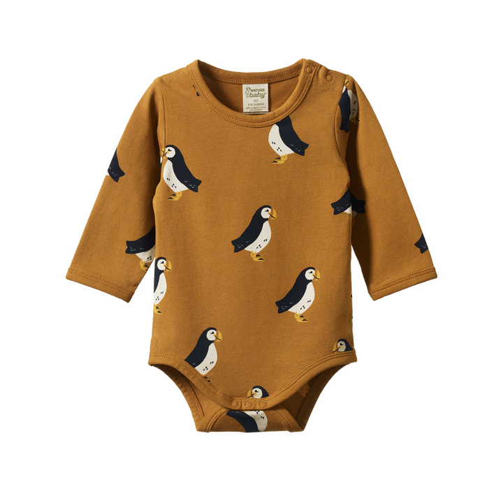 Body manches longues en coton caramel avec imprimé macareux