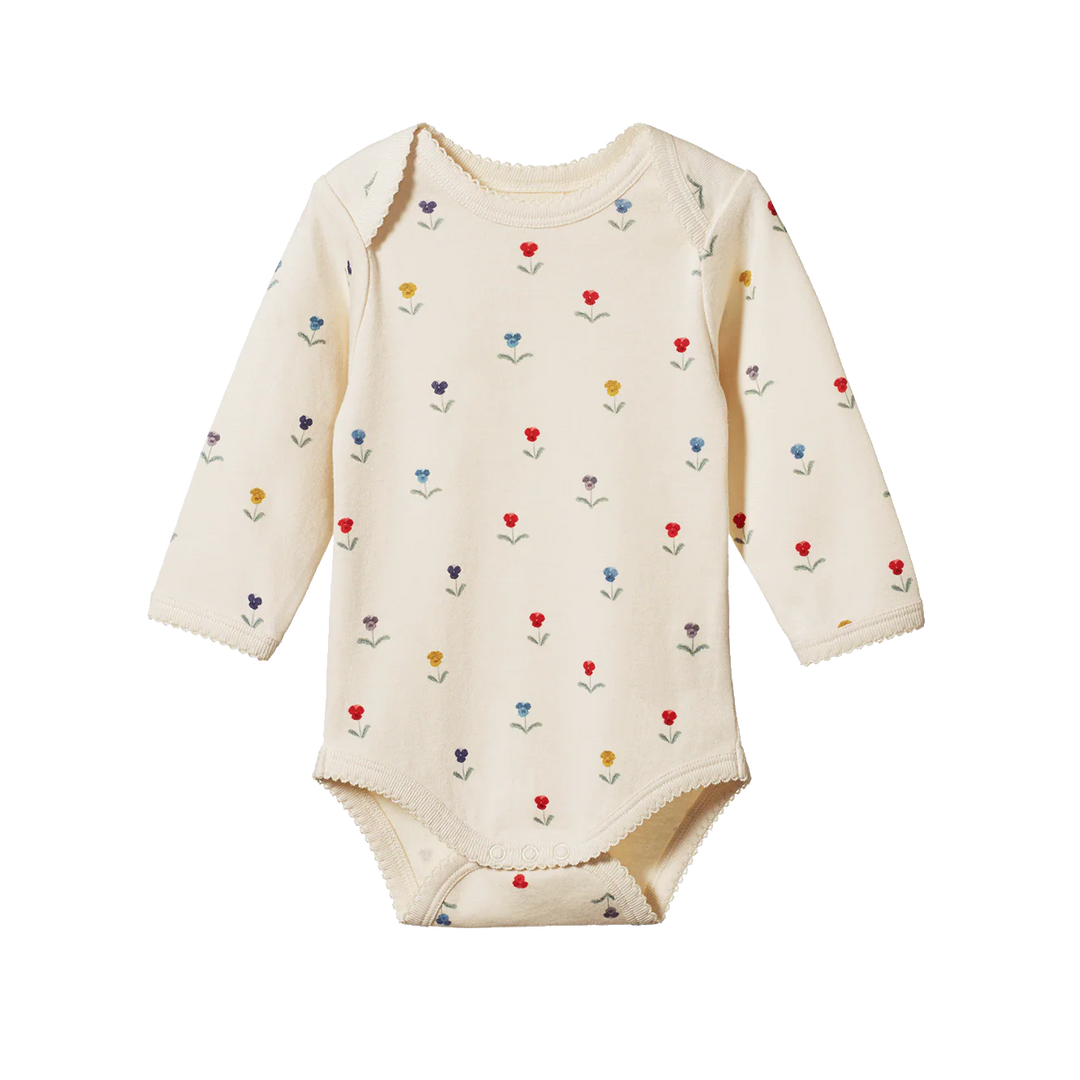 Body manches longues Nature Baby en coton écru imprimé fleurs