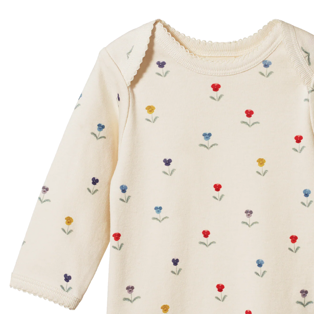 Body manches longues Nature Baby en coton écru imprimé fleurs