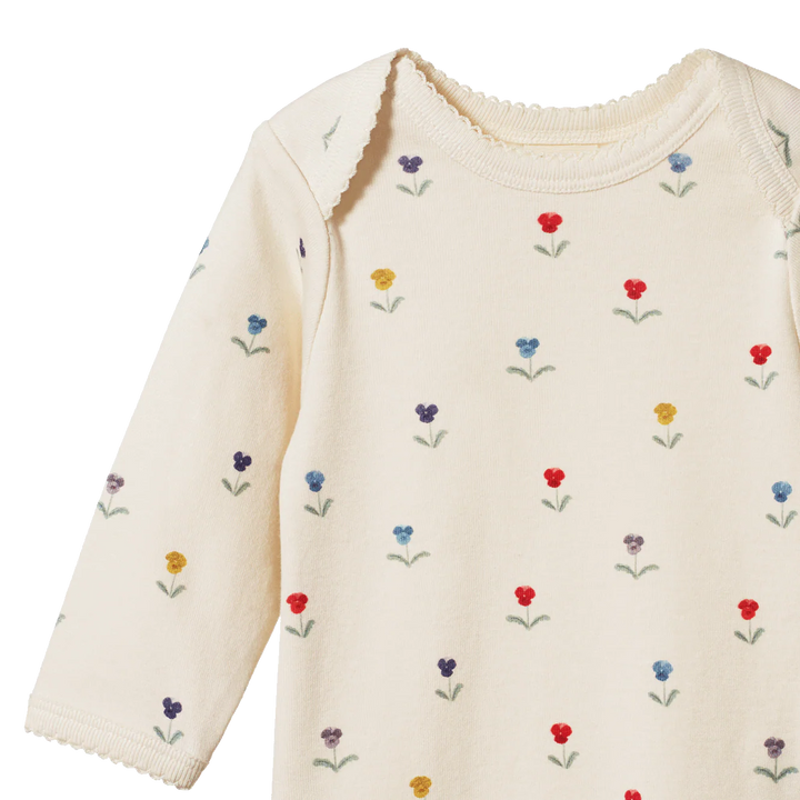 Body manches longues Nature Baby en coton écru imprimé fleurs