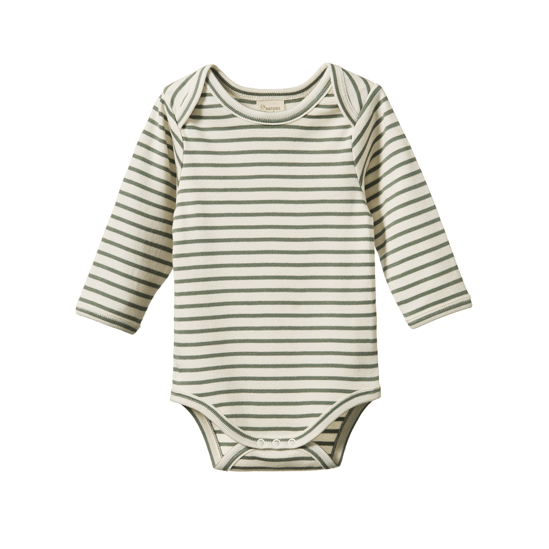 Body manches longues en coton rayé vert