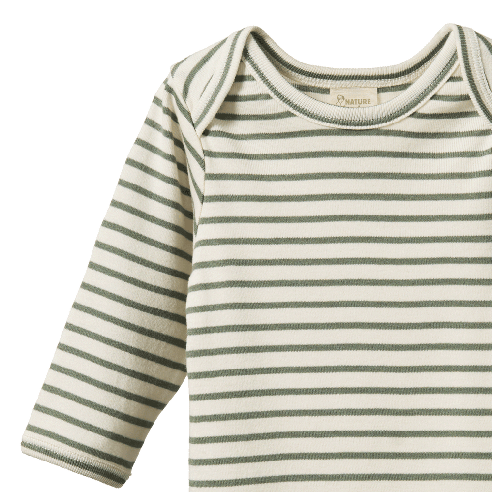 Body manches longues en coton rayé vert