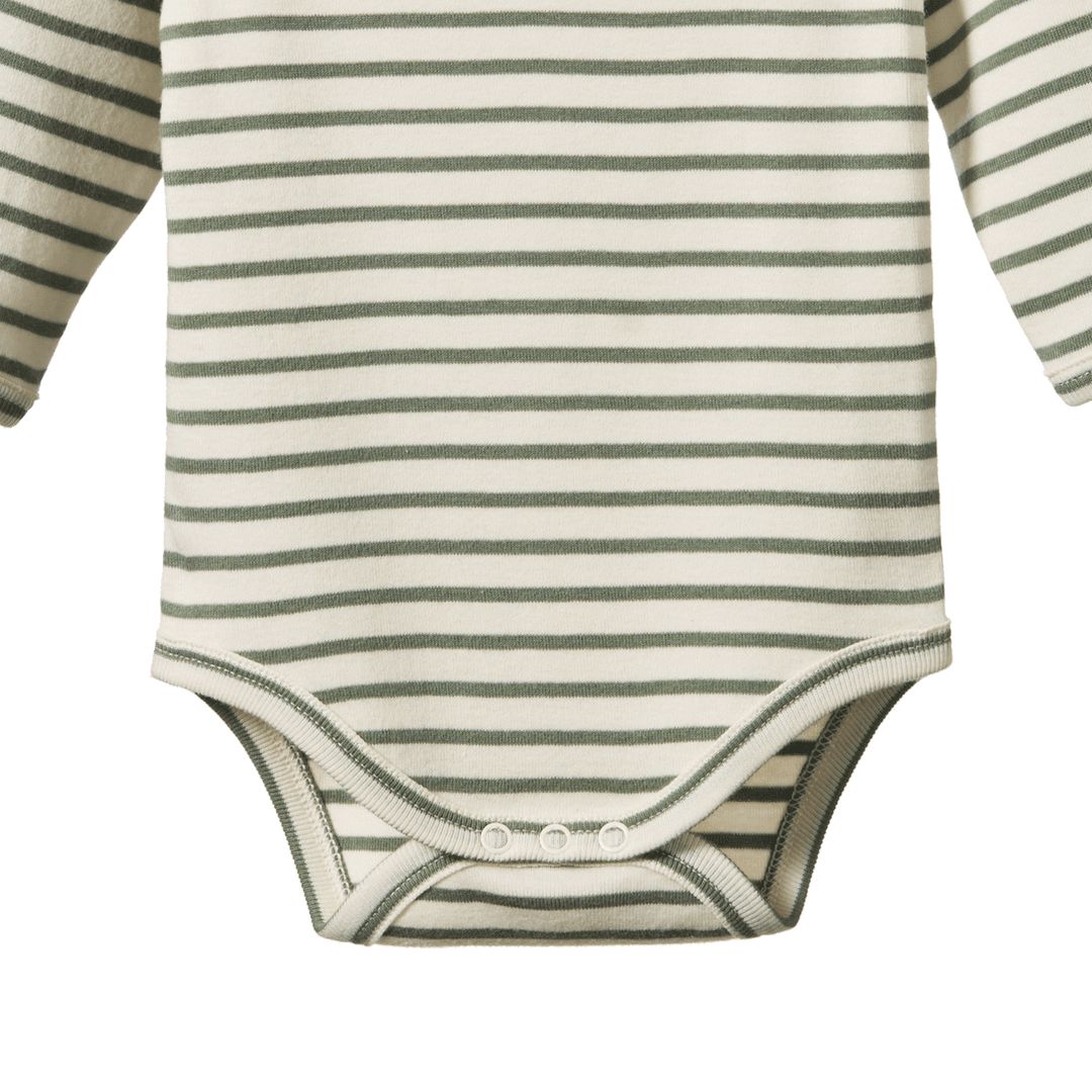 Body manches longues en coton rayé vert