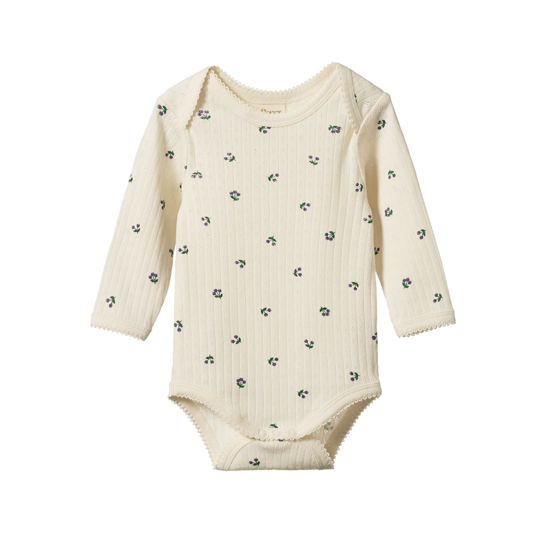 Body manches longues pointelle Nature Baby en coton naturel avec imprimé baies