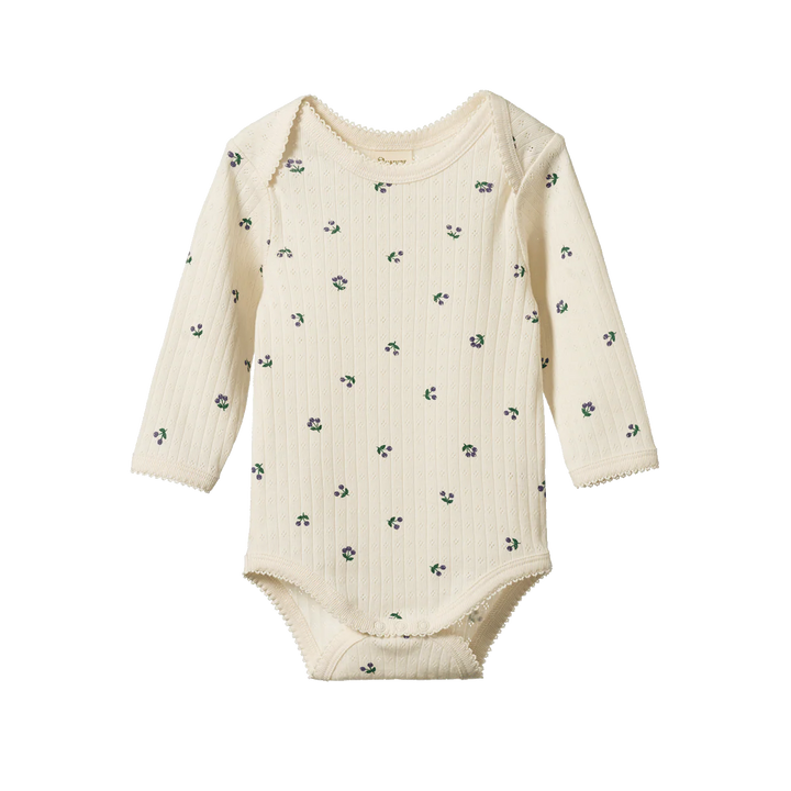 Body manches longues pointelle Nature Baby en coton naturel avec imprimé baies
