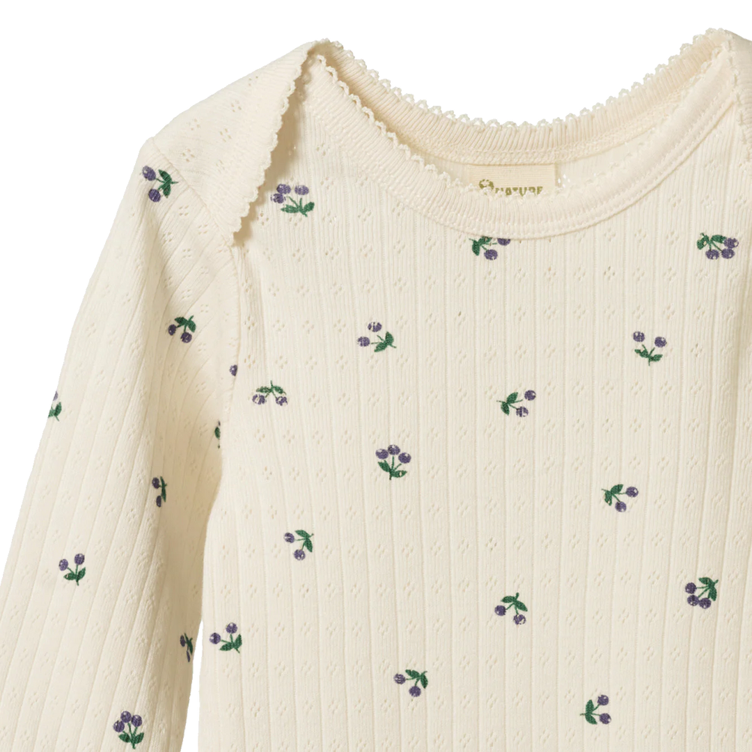 Body manches longues pointelle Nature Baby en coton naturel avec imprimé baies
