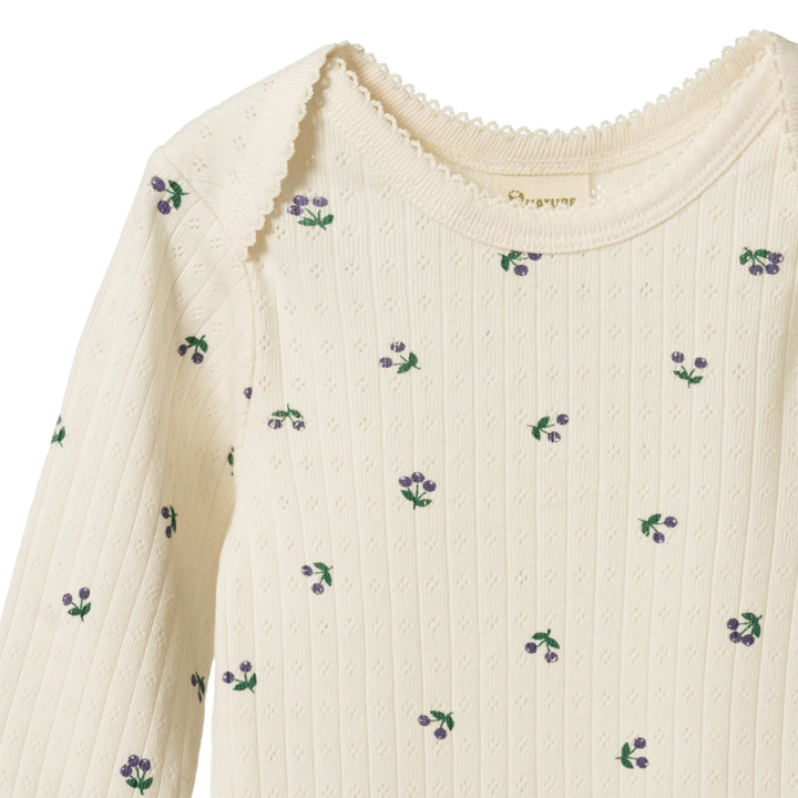 Body manches longues pointelle Nature Baby en coton naturel avec imprimé baies