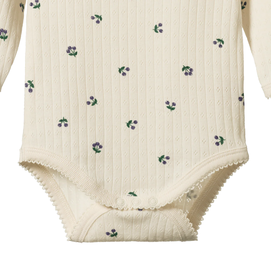 Body manches longues pointelle Nature Baby en coton naturel avec imprimé baies