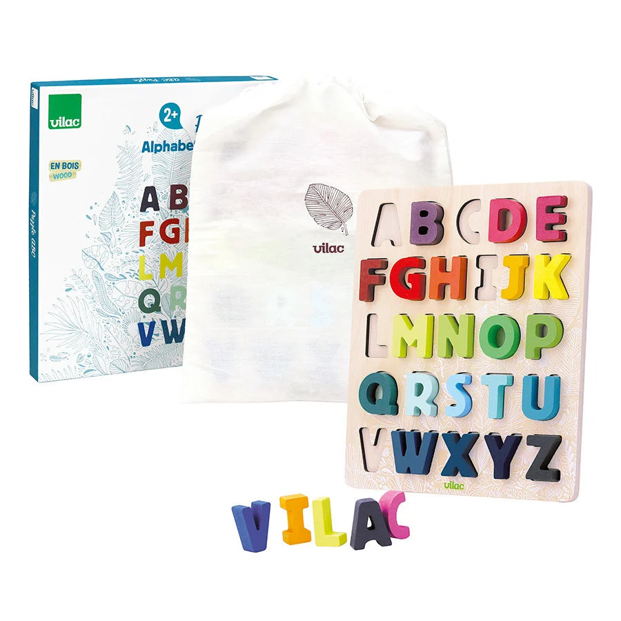 Boîte , sac et Alphabet à encastrer Vilac en bois multicolore