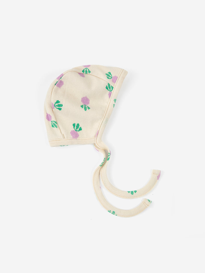 Bonnet Bobo Choses en coton écru imprimé betteraves violets 
