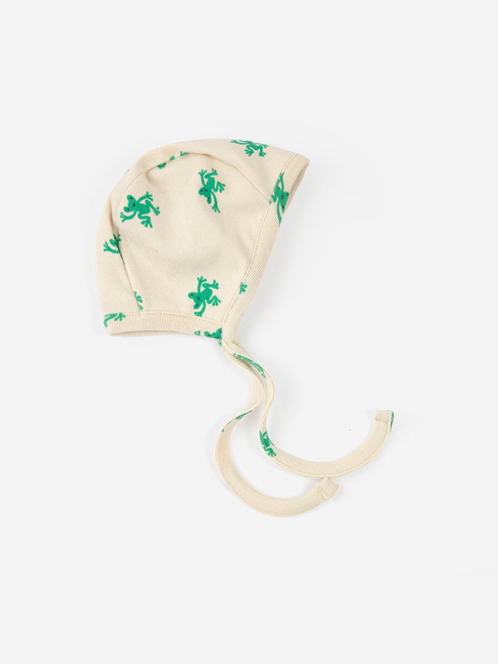 Bonnet Bobo Choses en coton écru imprimé grenouilles 