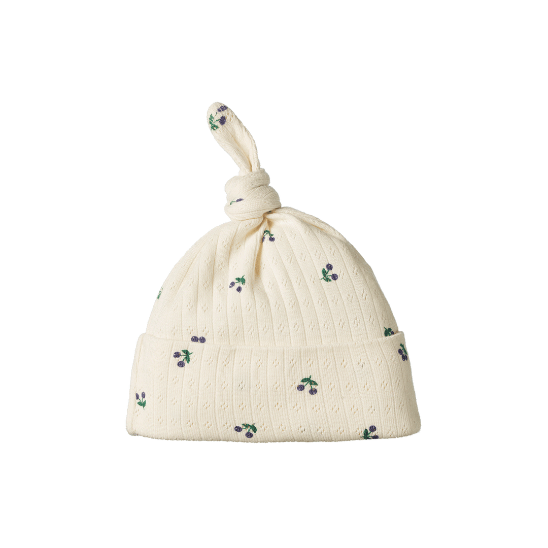 Bonnet noué pointelle En coton blanc avec imprimé baies