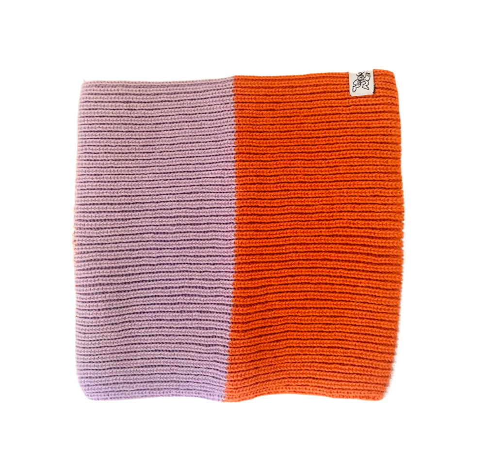 Cache-cou tube tricoté orange et lilas