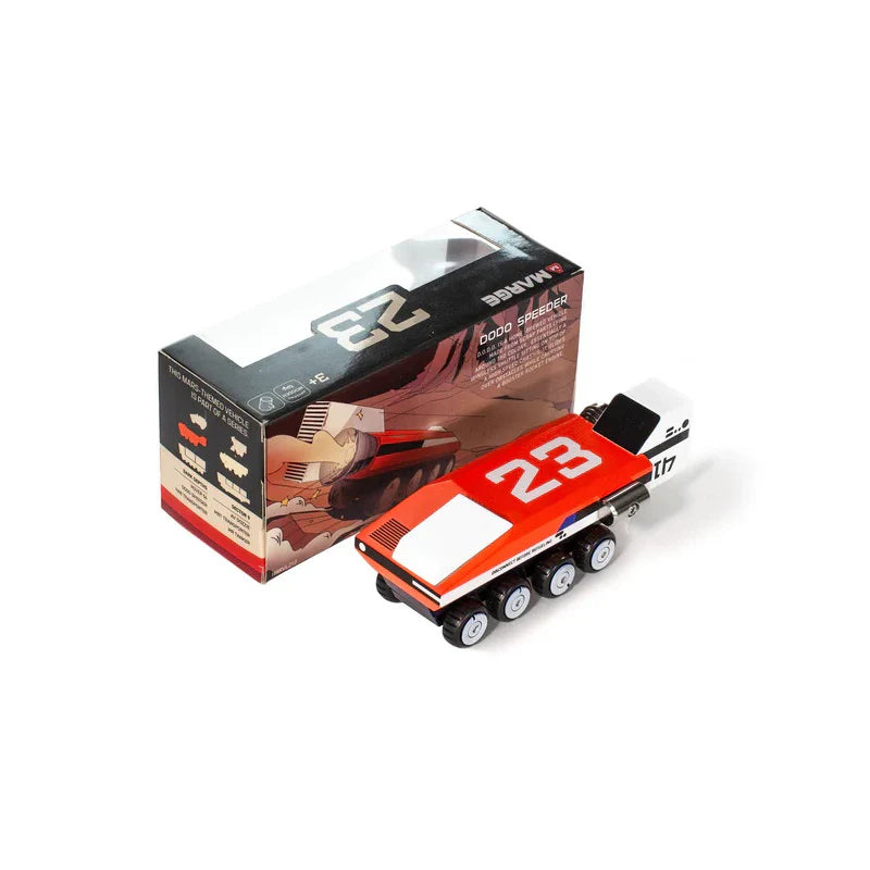 Camion en bois rouge Candylab et sa boîte