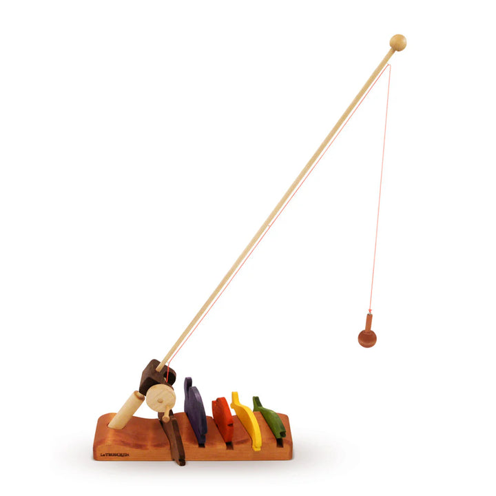 Canne à pêche et ses poissons en bois 