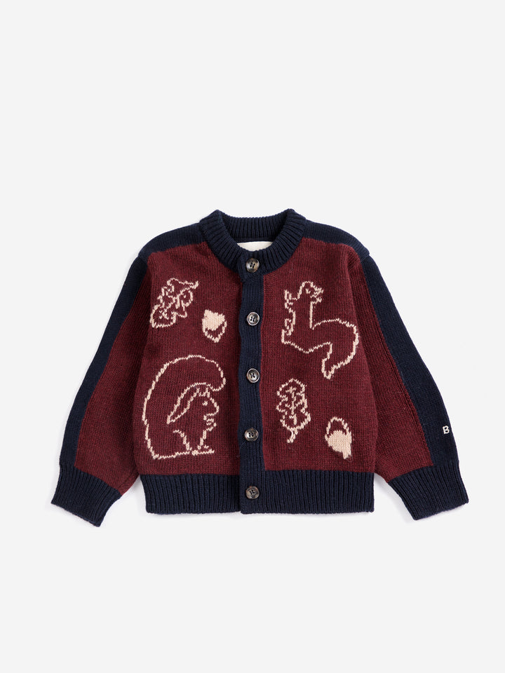 Cardigan Bobo Choses bourgogne et bleu