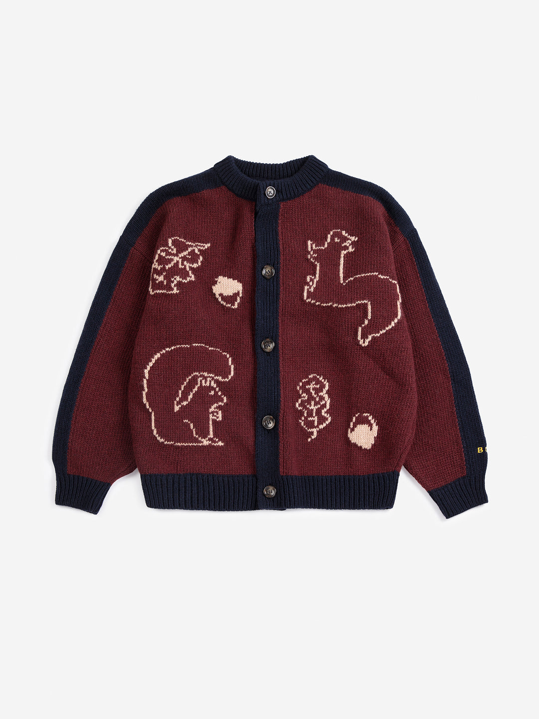 Cardigan Bobo Choses bourgogne et bleu avec motif fôret