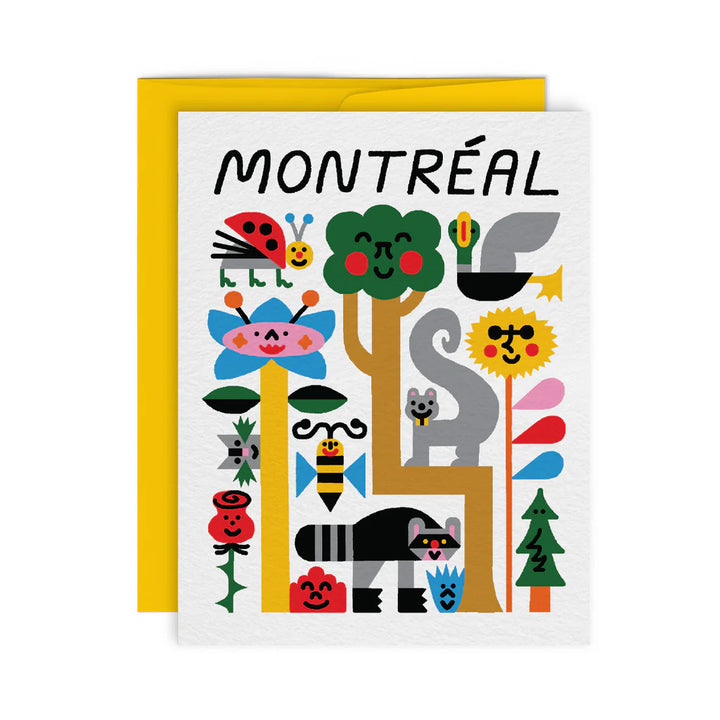 Carte de souhaits avec des illustrations de la faune et la flore de Montréal