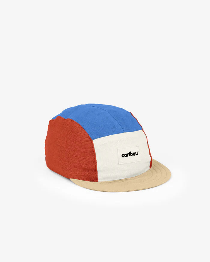 Casquette en lin Caribou bleu, orange, beige et crème