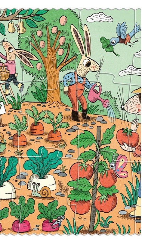 Casse-tête et activités à 24 morceaux sur le thème des lapins, jardin, des fruits et des légumes