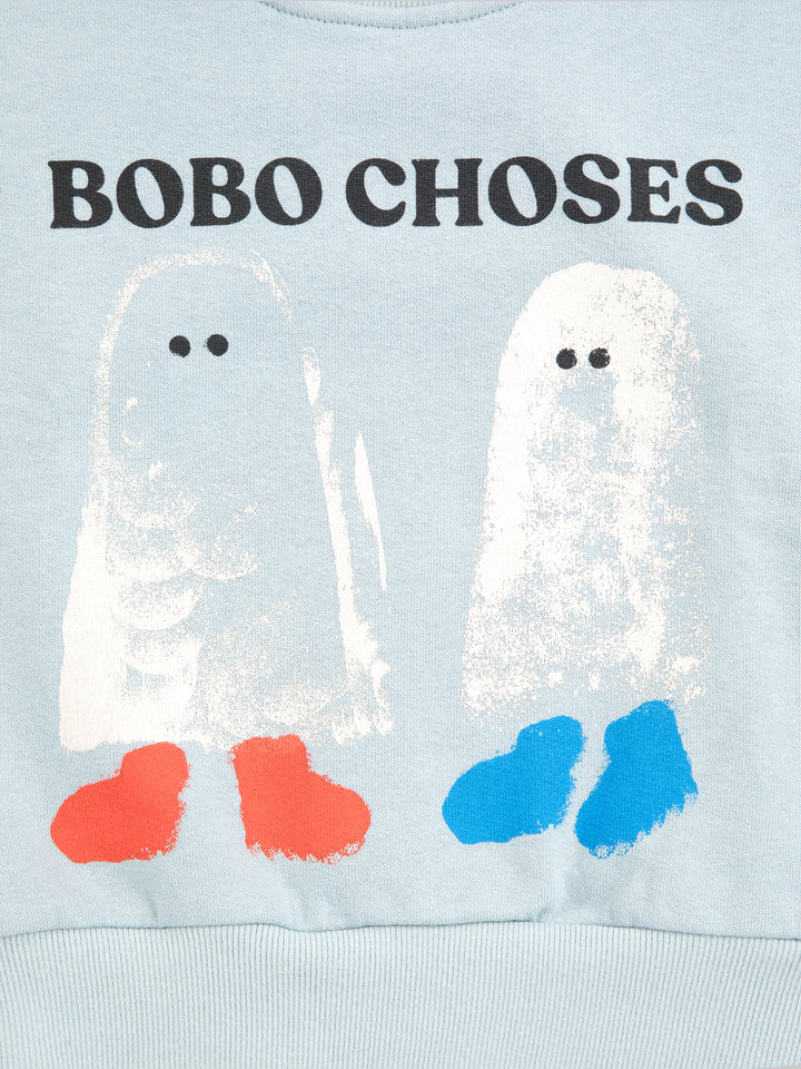 Détail de Chandail Bobo Choses en coton ouaté bleu avec imprimé fantômes 