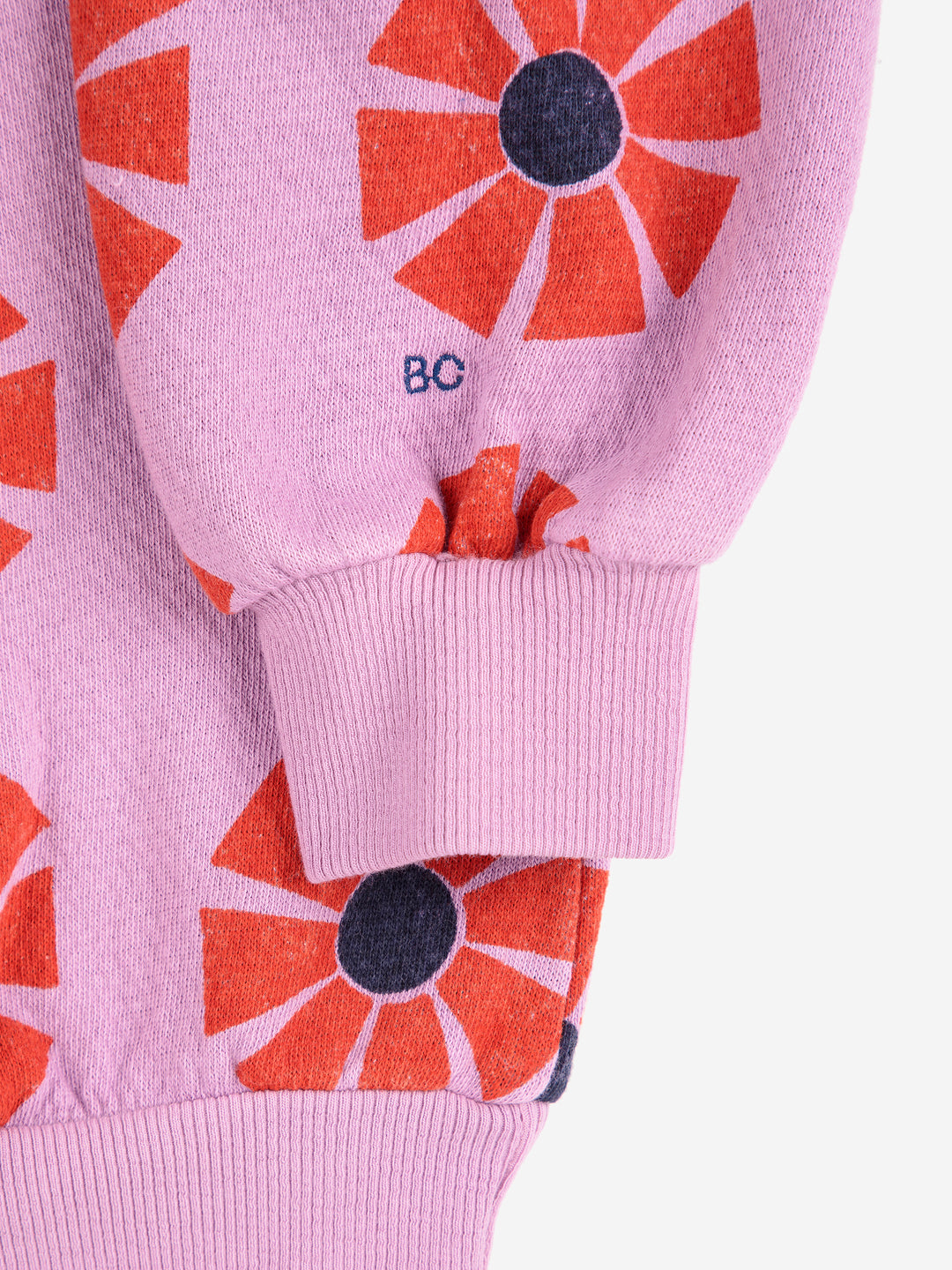 Détail de Chandail Bobo Choses en coton rose avec imprimé kaleidoscope en rouge 