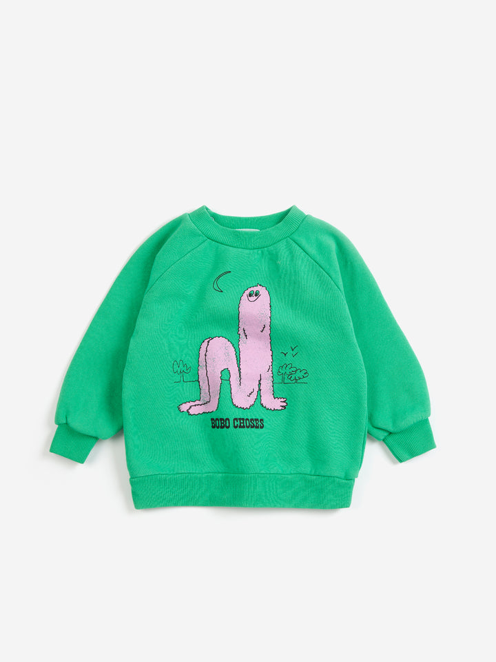 Chandail Bobo Choses en coton vert avec imprimé monstre rose
