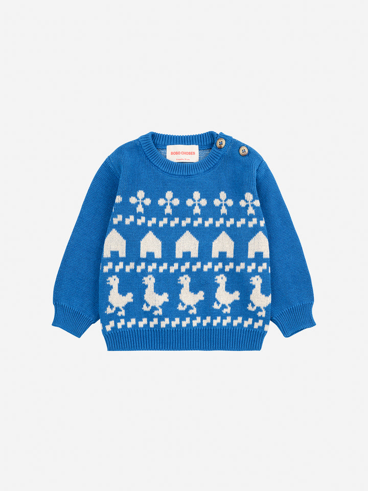 Chandail Bobo Choses pour bébé en coton bleu avec design ferme