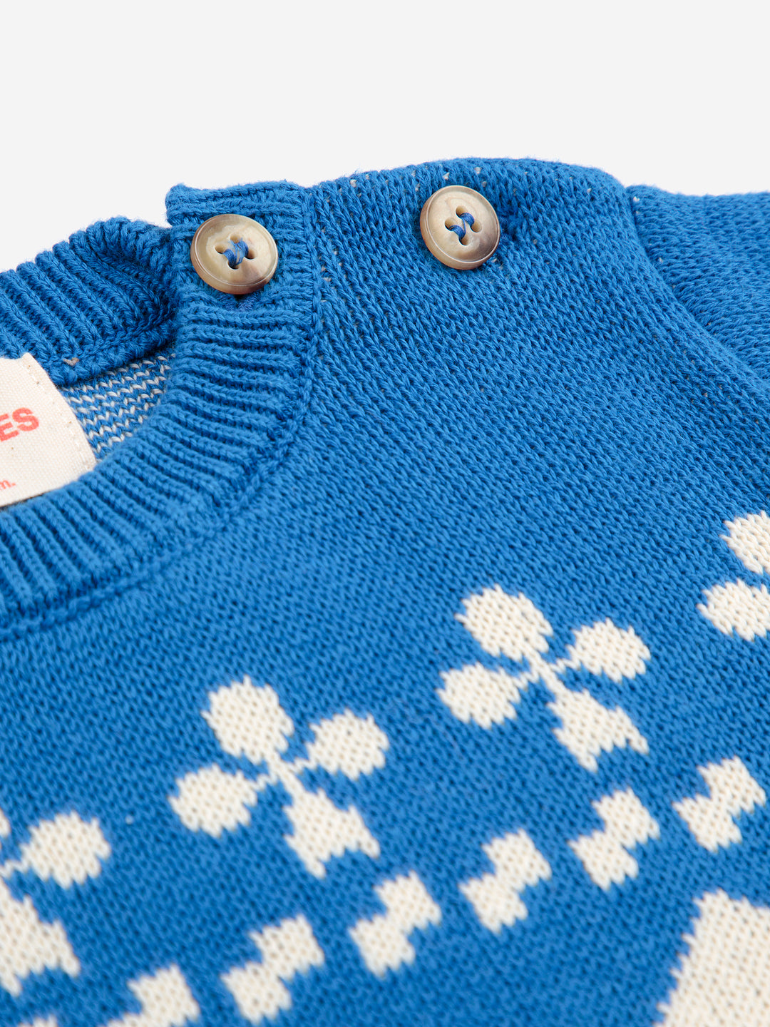 Détail de Chandail Bobo Choses pour bébé en coton bleu avec design ferme