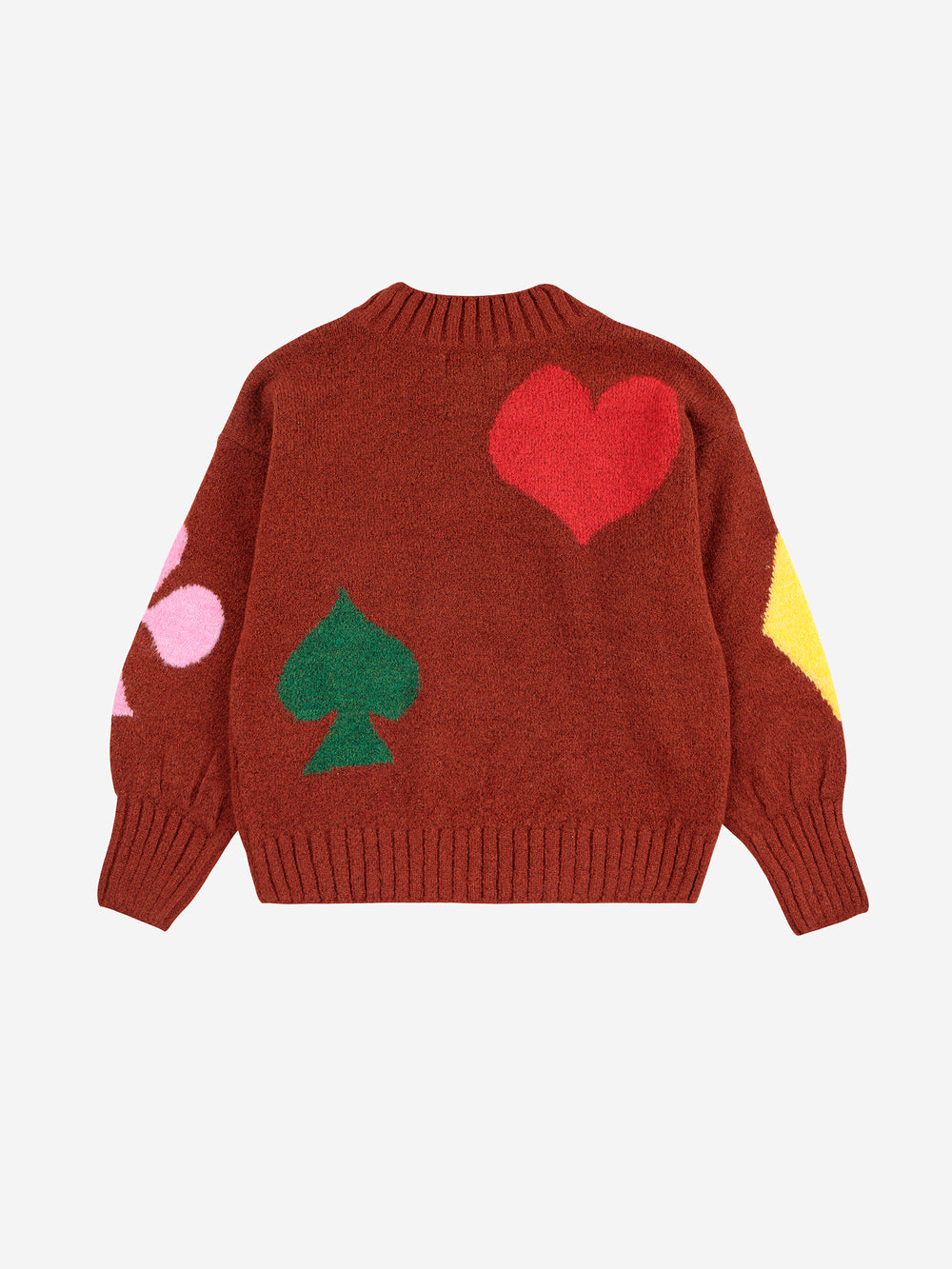 Chandail à col roulé Bobo Choses bourgogne avec des symboles de poker colorés 