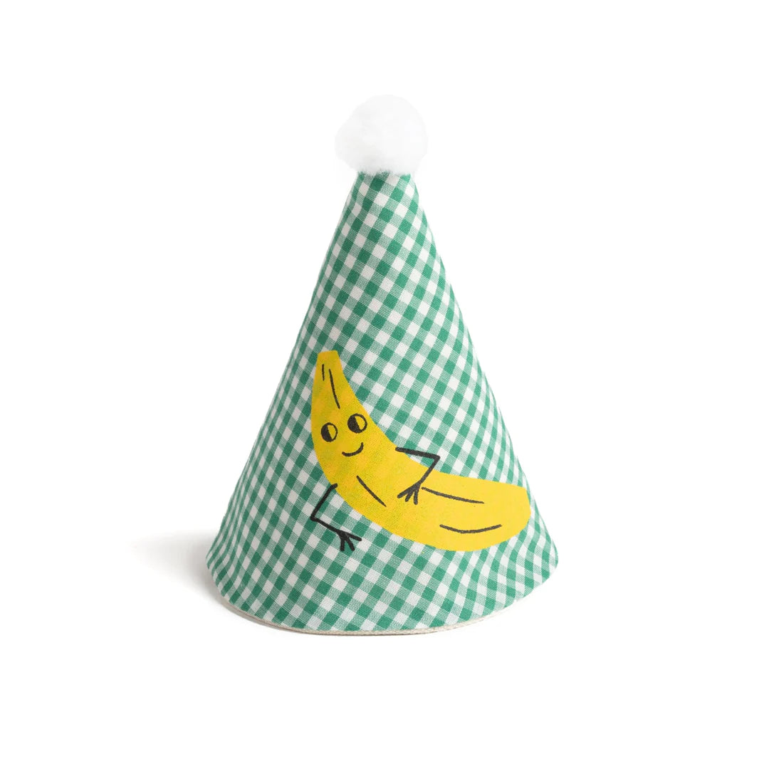 Chapeau de fête en tissu aux carreaux verts avec une banane sérigraphié