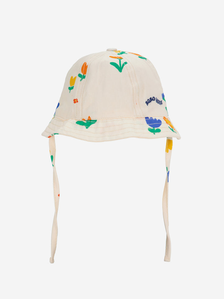 Chapeau pour enfant en coton blanc avec imprimé fleurs