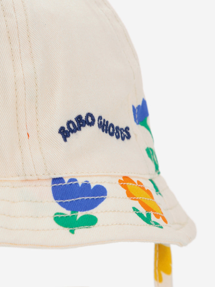 Chapeau pour enfant en coton blanc avec imprimé fleurs Bobo Choses