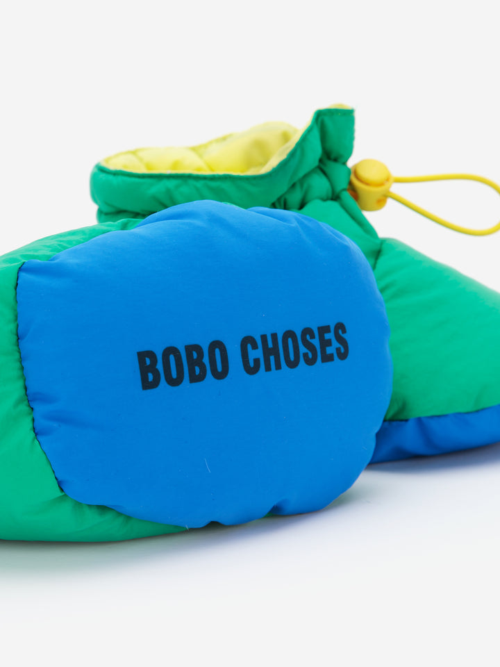 Chaussons Bobo Choses matelassés vert, bleu et jaune