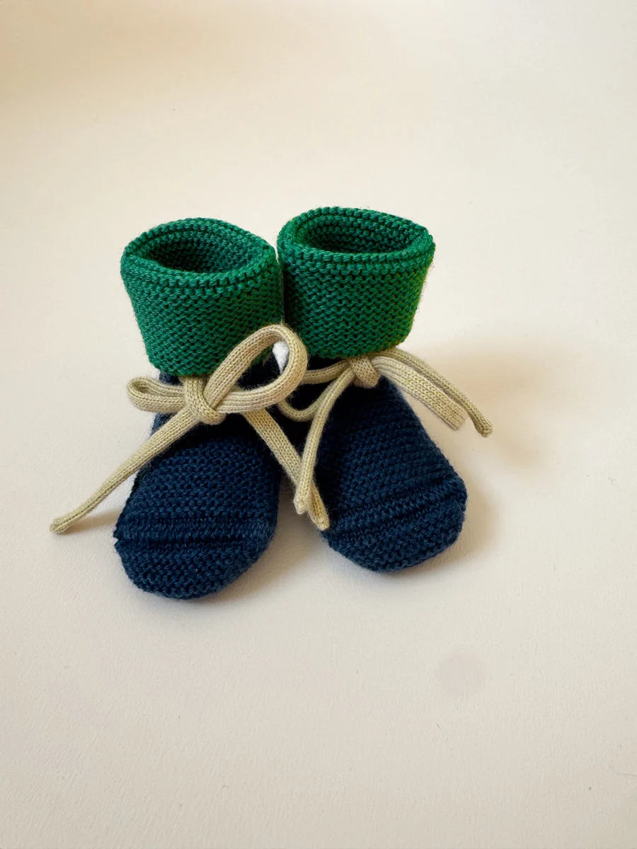 Chaussons de laine de mérinos Bleu, Herbe et jaune