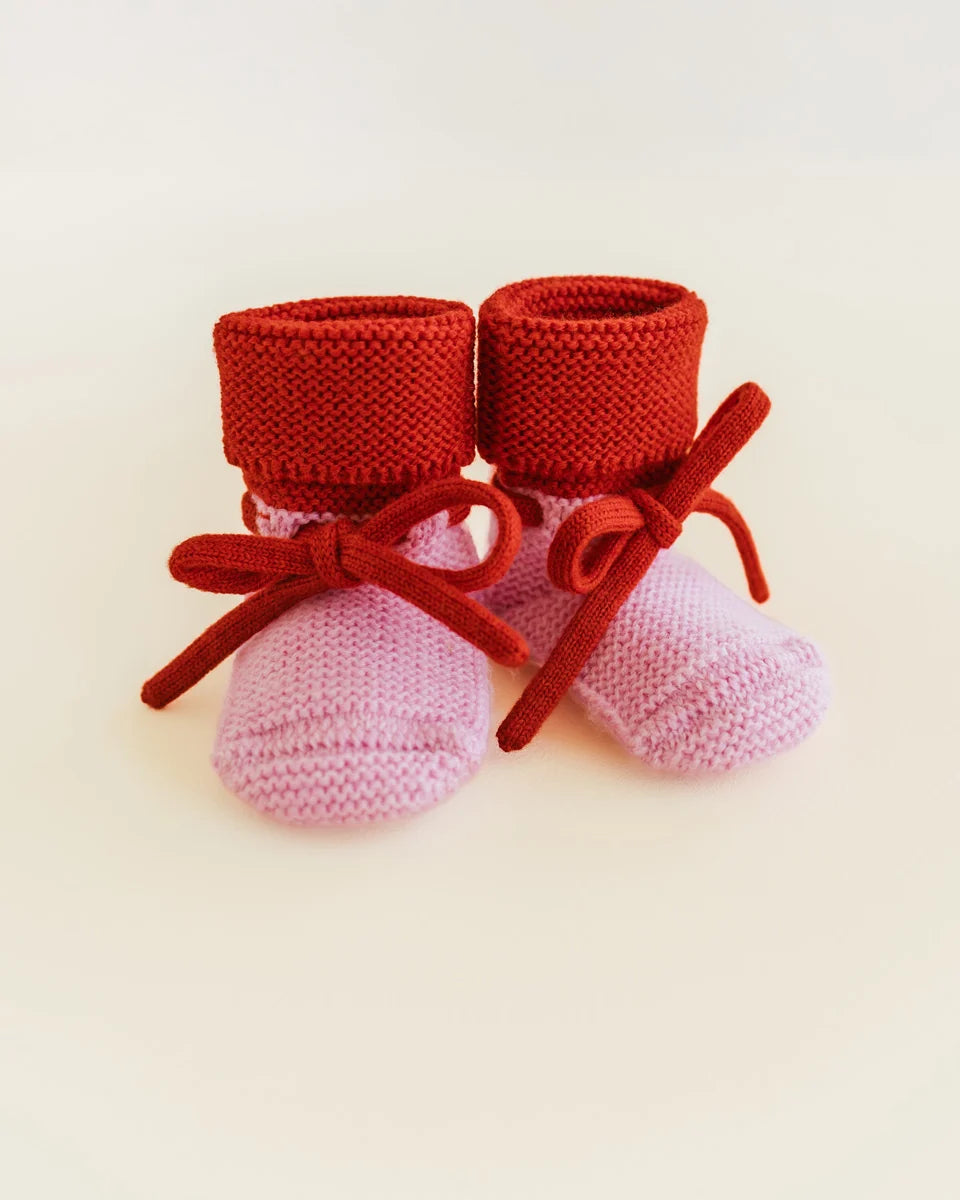 Chaussons en de laine de mérinos Rose et Rouge
