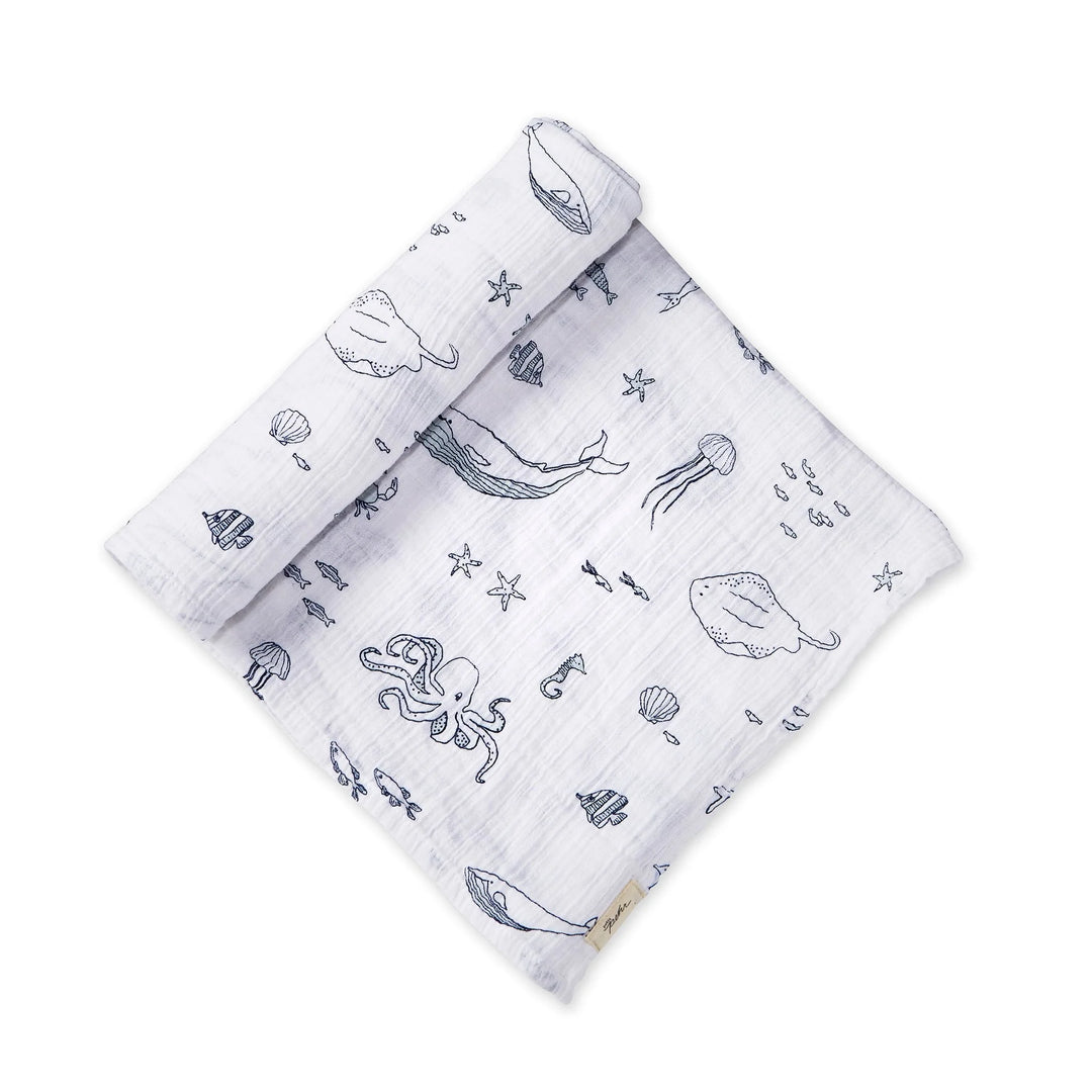 Couverture d'emmaillotage en mousseline avec motif Vie aquatique