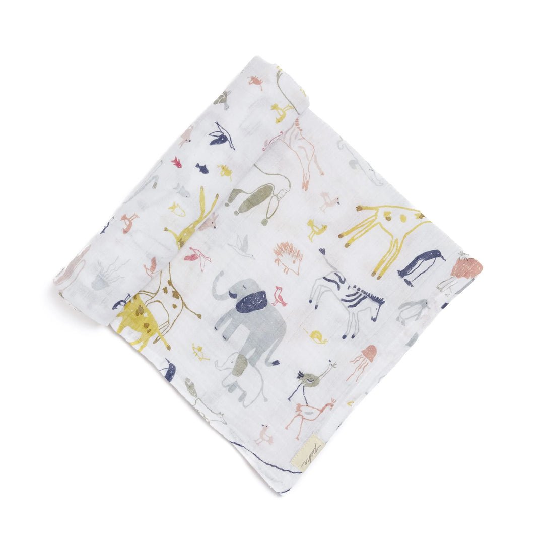 Couverture d'emmaillotage en mousseline avec motif animaux 