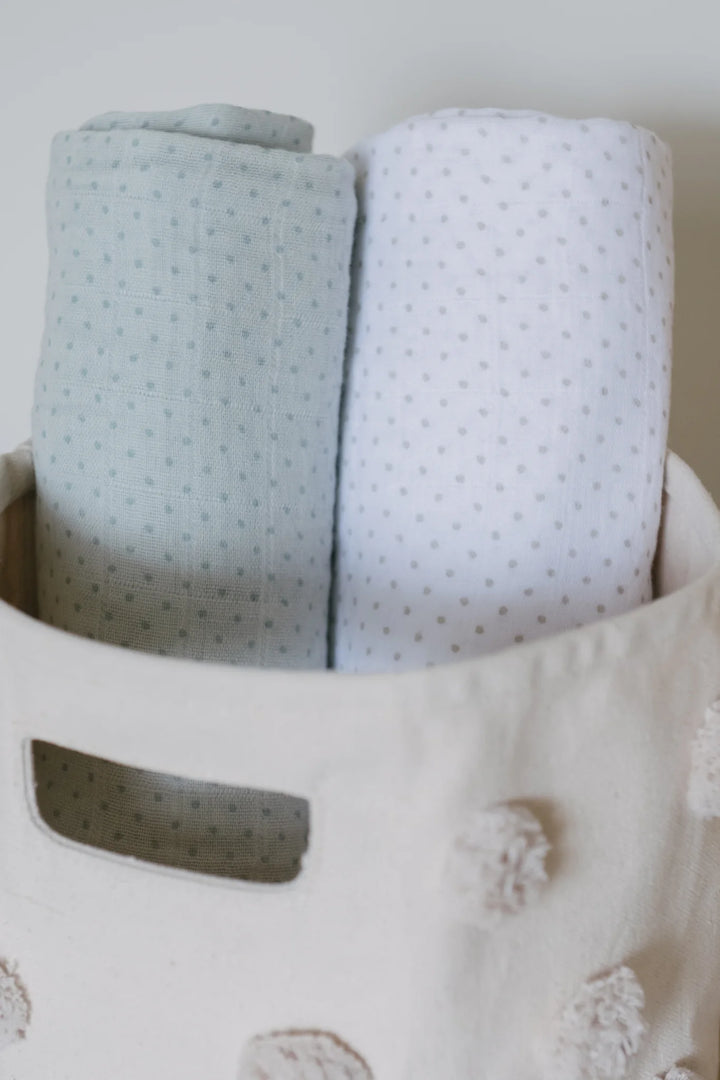 Couverture d'emmaillotage en coton points verts