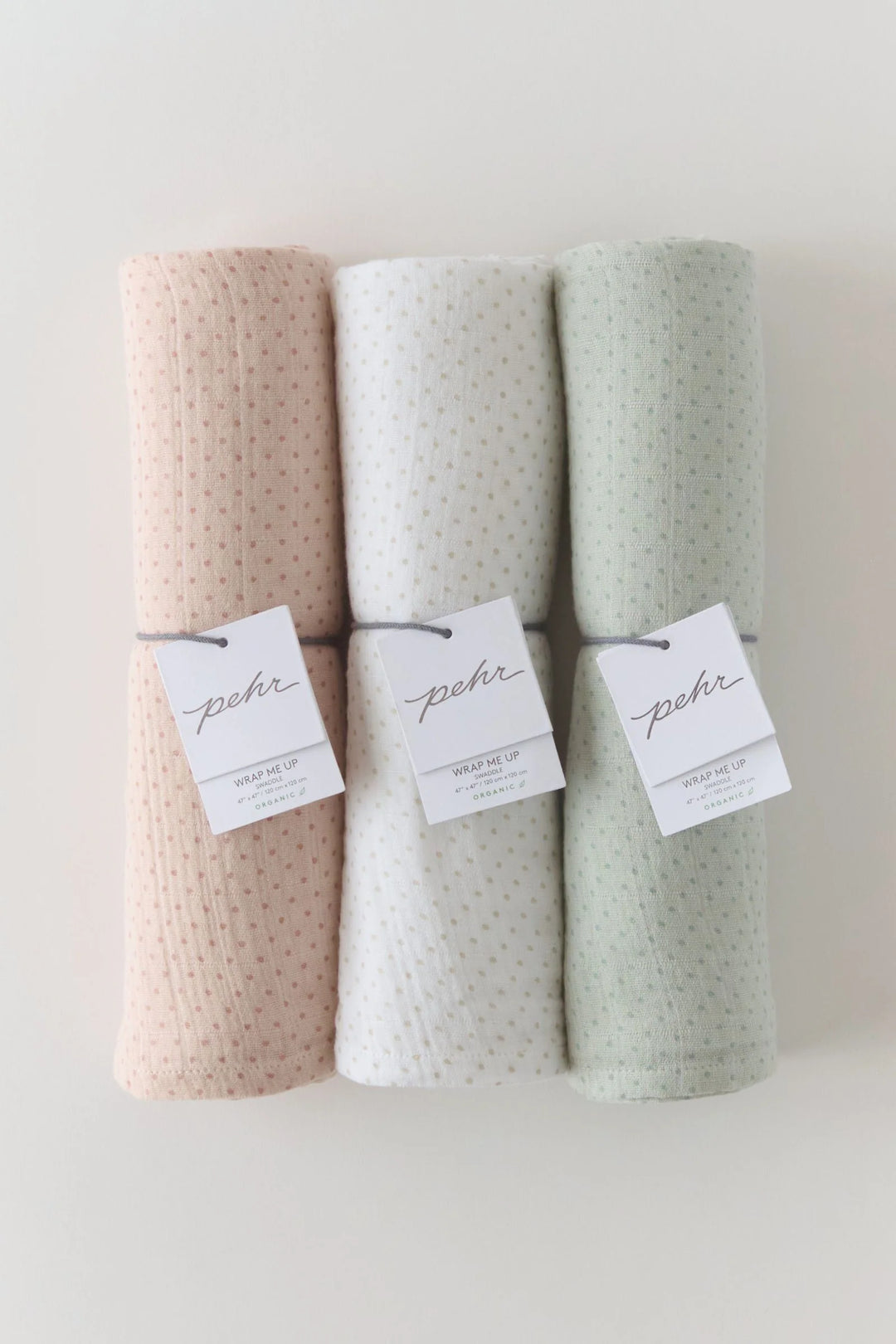 Couverture d'emmaillotage en coton points verts et rose