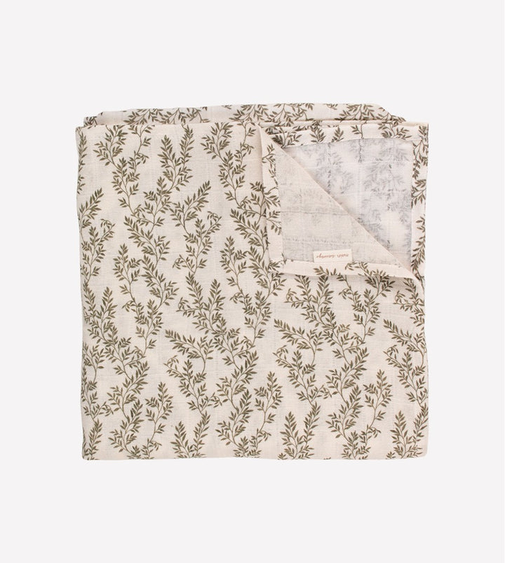 Couverture d'emmaillotage en mousseline avec imprimé feuilles de laurier