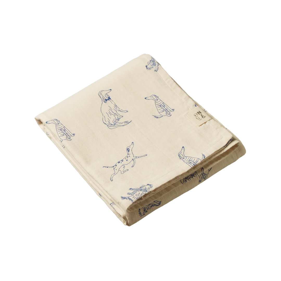 Couverture en mousseline naturel avec imprimé chiens