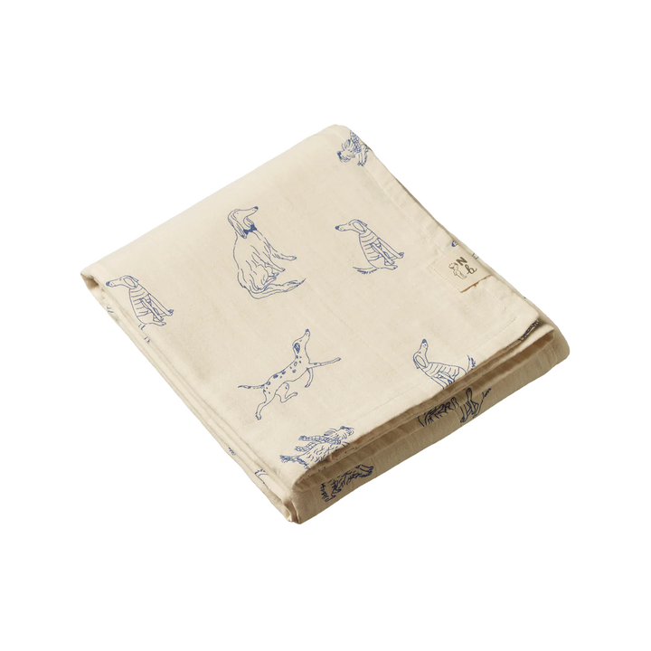 Couverture en mousseline naturel avec imprimé chiens