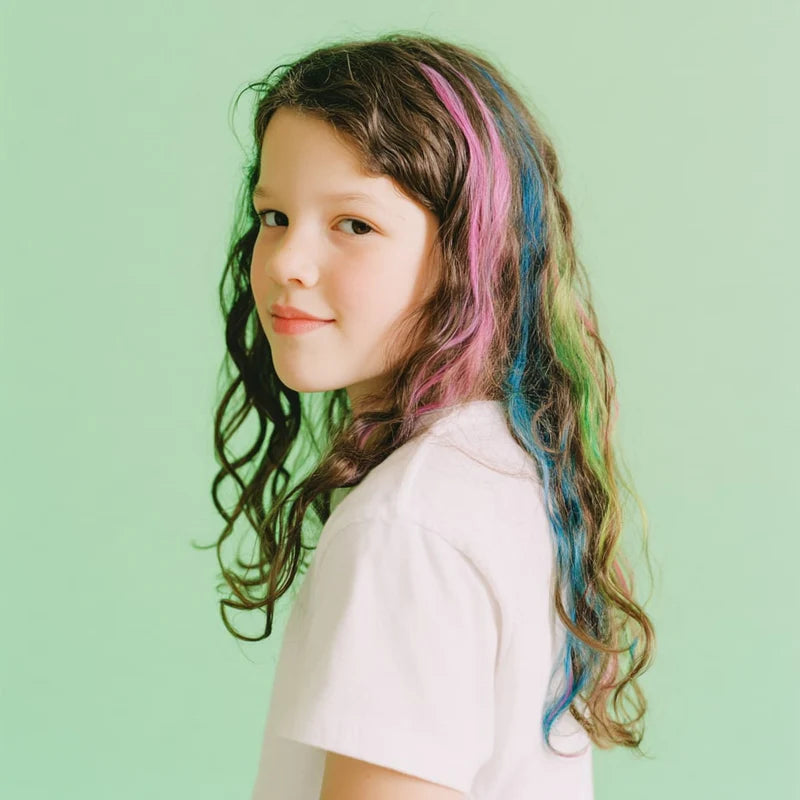 enfant avec ses cheveux colorés avec de Craies temporaires OMY