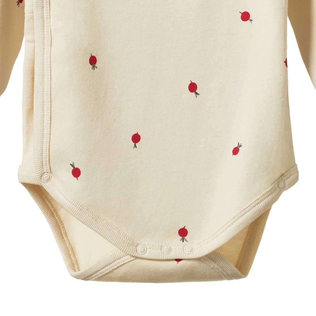Détail de Body Kimono manches longues Nature Baby en coton naturel avec imprimé radis